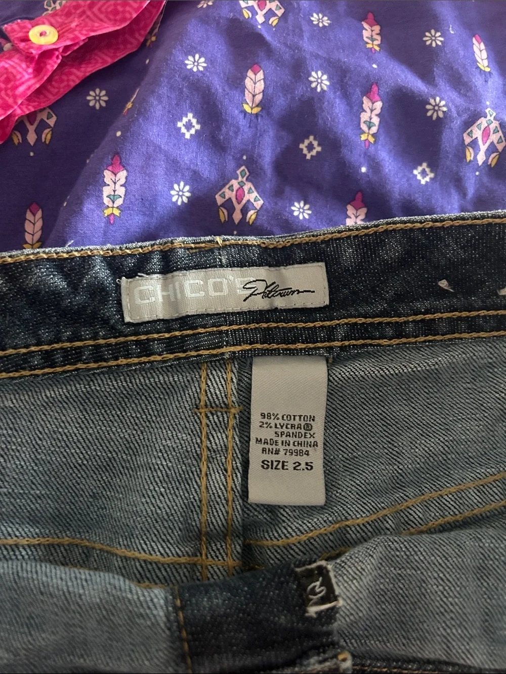 Chico’s Dark Blue Button-Front Stretch Denim Skirt Size 2.5 (Large/X Large 14)
